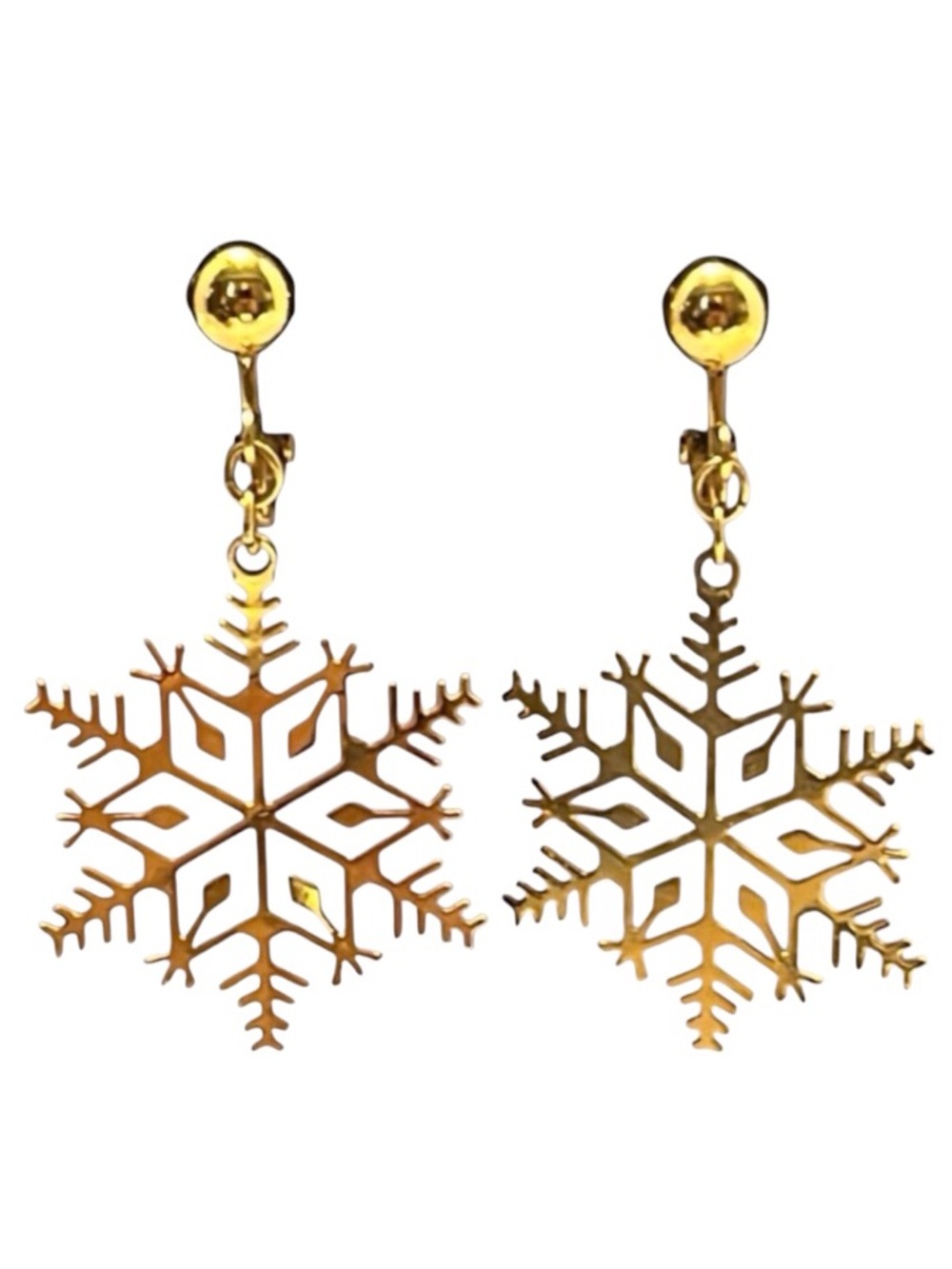 Gold Tone Clip Snowflake Earrings